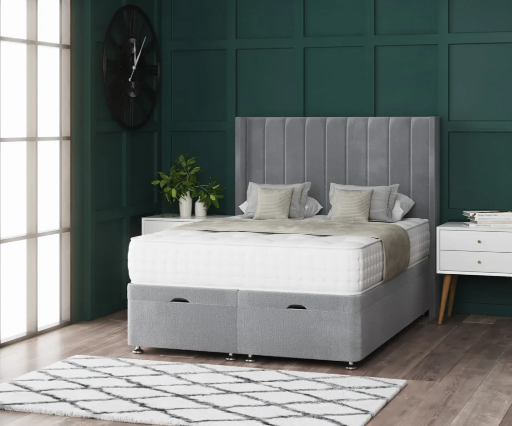 Amelia Wing Ottoman Bed with floor-standing headboard by Dreamcraft Furniture