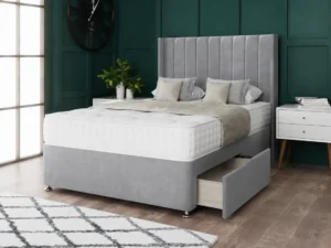 Amelia Wing Divan Bed Set with vertical-lined headboard by Dreamcraft Furniture