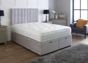 Apollo Ottoman Bed with dense vertical-lined headboard by Dreamcraft Furniture