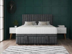 Apollo Ottoman Bed with a distinctive vertical-lined headboard, matching footboard, 23cm hidden storage and side or end lift options.