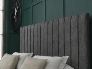 Apollo Ottoman Bed with a distinctive vertical-lined headboard, matching footboard, 23cm hidden storage and side or end lift options.