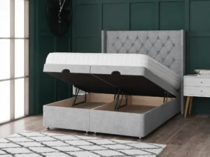 Princess Ottoman Bed with floor-standing wing headboard by Dreamcraft Furniture
