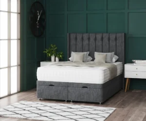 Florence Ottoman Bed with vertical-lined buttoned wing headboard by Dreamcraft Furniture