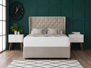 Chesterfield Curved Wing Divan Bed Set with diamond-tufted headboard by Dreamcraft Furniture