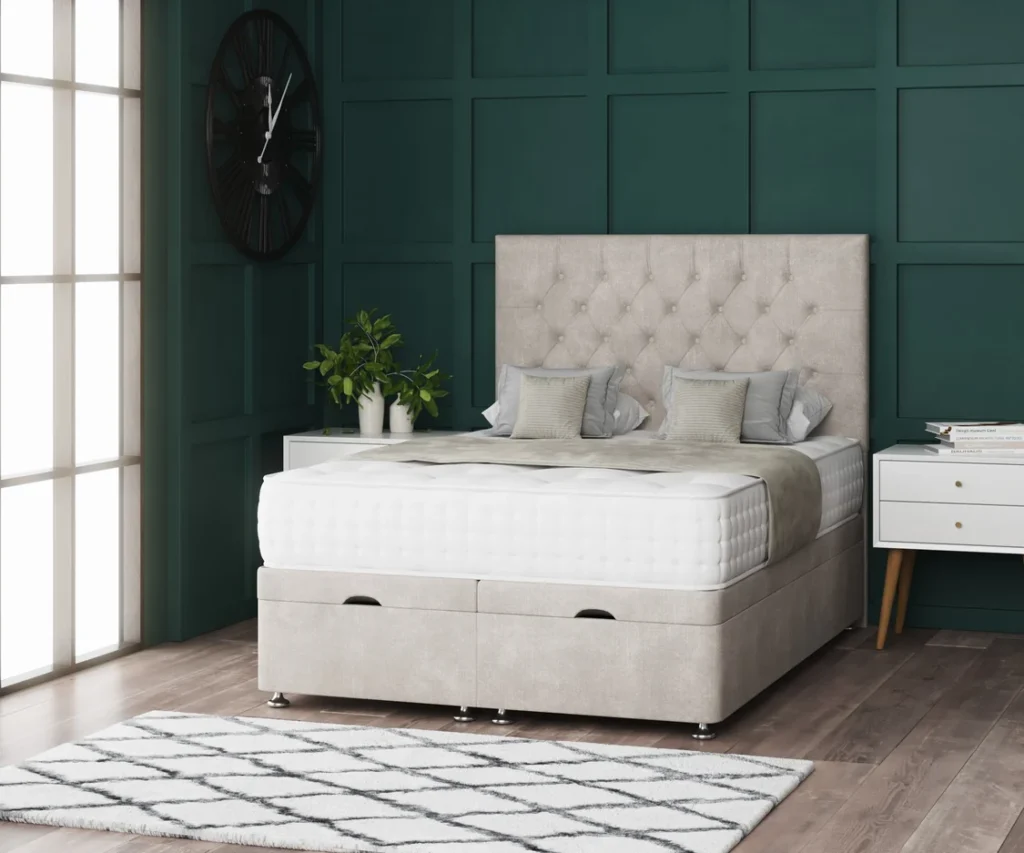 Chesterfield Ottoman Bed with diamond-tufted headboard by Dreamcraft Furniture