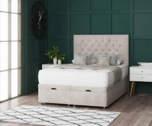 Chesterfield Ottoman Bed with diamond-tufted headboard by Dreamcraft Furniture
