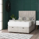 Sunrise Ottoman Bed with radiating sun-inspired headboard by Dreamcraft Furniture