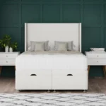 Jane Ottoman Bed with minimalist floor-standing wing headboard by Dreamcraft Furniture