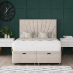 Sunrise Ottoman Bed with radiating sun-inspired headboard by Dreamcraft Furniture