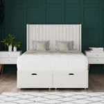 Apollo Ottoman Bed with vertical-lined floor-standing wing headboard by Dreamcraft Furniture