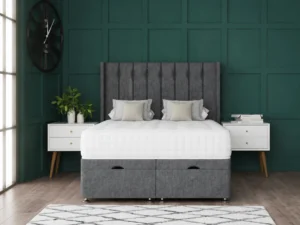 Florence Ottoman Bed with vertical-lined buttoned wing headboard by Dreamcraft Furniture