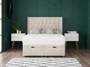 Miami Ottoman Bed with floor-standing wing headboard by Dreamcraft Furniture