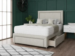 Hannah Beading Divan Bed Set With Footboard and beaded headboard by Dreamcraft Furniture