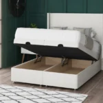 Jane Ottoman Bed with minimalist floor-standing wing headboard by Dreamcraft Furniture