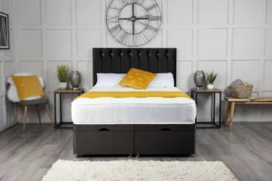 Florence Ottoman Bed with vertical-lined button-detail headboard by Dreamcraft Furniture