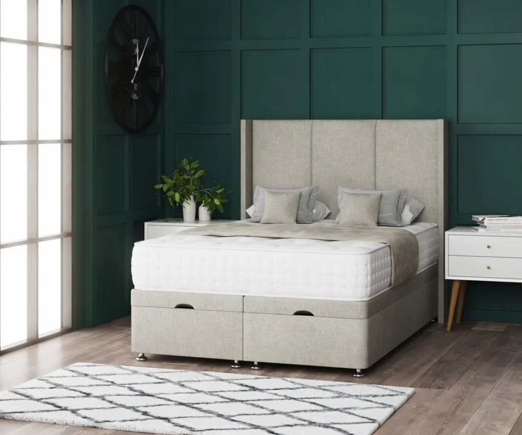 3 Panel Ottoman Bed with floor-standing wing headboard by Dreamcraft Furniture