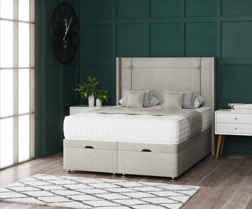 Milan Ottoman Bed with floor-standing wing headboard by Dreamcraft Furniture
