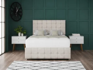 Omega Divan Bed Set With Footboard and buttoned geometric headboard by Dreamcraft Furniture
