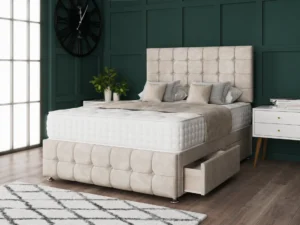 Omega Divan Bed Set With Footboard and buttoned geometric headboard by Dreamcraft Furniture