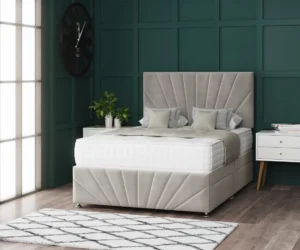 Sunrise Divan Bed Set With Footboard and radiating sun-inspired headboard by Dreamcraft Furniture