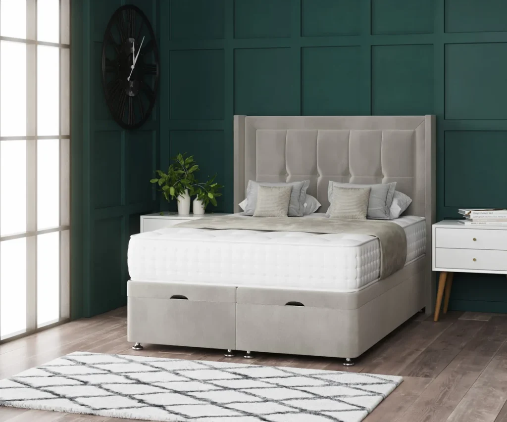 Venice Ottoman Bed with floor-standing wing headboard by Dreamcraft Furniture