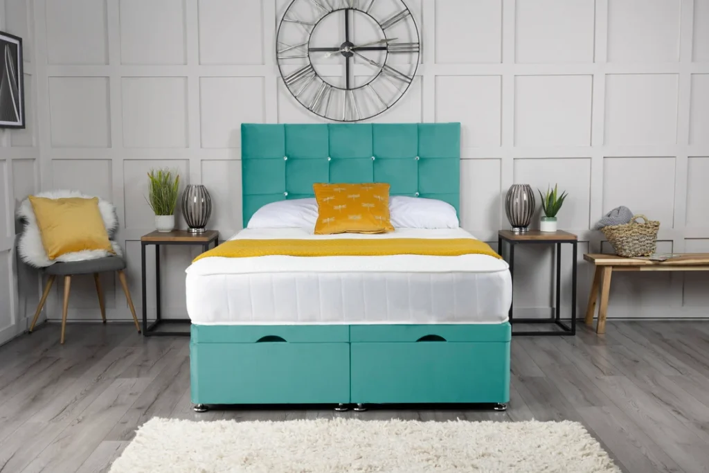 Cube Ottoman Bed with cube-inspired headboard by Dreamcraft Furniture