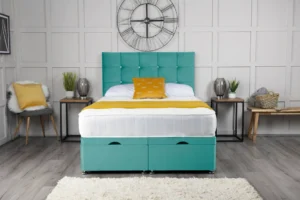 Cube Ottoman Bed with cube-inspired headboard by Dreamcraft Furniture