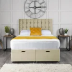 Omega Ottoman Bed with geometric buttoned headboard by Dreamcraft Furniture