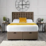 Omega Ottoman Bed with geometric buttoned headboard by Dreamcraft Furniture