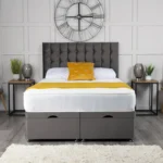 Omega Ottoman Bed with geometric buttoned headboard by Dreamcraft Furniture