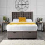 Omega Ottoman Bed with geometric buttoned headboard by Dreamcraft Furniture
