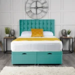 Omega Ottoman Bed with geometric buttoned headboard by Dreamcraft Furniture