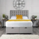 Omega Ottoman Bed with geometric buttoned headboard by Dreamcraft Furniture