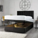 Omega Ottoman Bed with geometric buttoned headboard by Dreamcraft Furniture