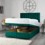 Omega Ottoman Bed with geometric buttoned headboard by Dreamcraft Furniture