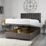 Omega Ottoman Bed with geometric buttoned headboard by Dreamcraft Furniture