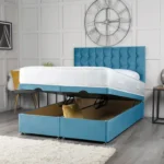 Omega Ottoman Bed with geometric buttoned headboard by Dreamcraft Furniture