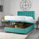 Omega Ottoman Bed with geometric buttoned headboard by Dreamcraft Furniture
