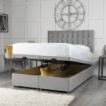 Omega Ottoman Bed with geometric buttoned headboard by Dreamcraft Furniture