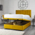 Omega Ottoman Bed with geometric buttoned headboard by Dreamcraft Furniture