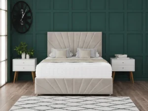 Sunrise Divan Bed Set With Footboard and radiating sun-inspired headboard by Dreamcraft Furniture