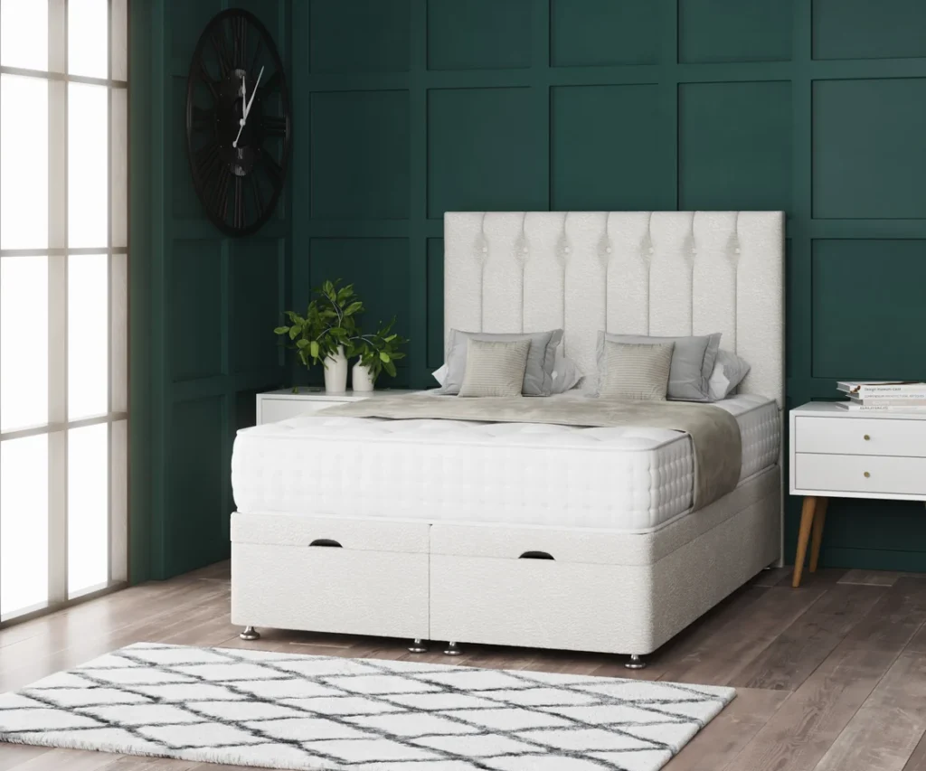 Florence Ottoman Bed with vertical-lined button-detail headboard by Dreamcraft Furniture