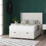 Apollo Ottoman Bed with vertical-lined floor-standing wing headboard by Dreamcraft Furniture