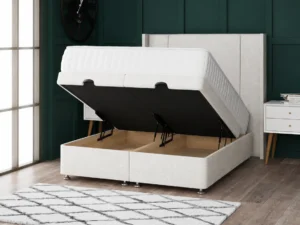 Porto Ottoman Bed with two-line floor-standing wing headboard by Dreamcraft Furniture