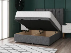 Florence Ottoman Bed with vertical-lined buttoned wing headboard by Dreamcraft Furniture
