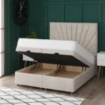 Sunrise Ottoman Bed with radiating sun-inspired headboard by Dreamcraft Furniture