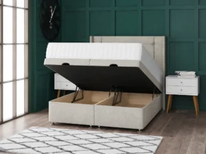 Milan Ottoman Bed with floor-standing wing headboard by Dreamcraft Furniture