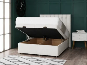 Florence Ottoman Bed with vertical-lined button-detail headboard by Dreamcraft Furniture