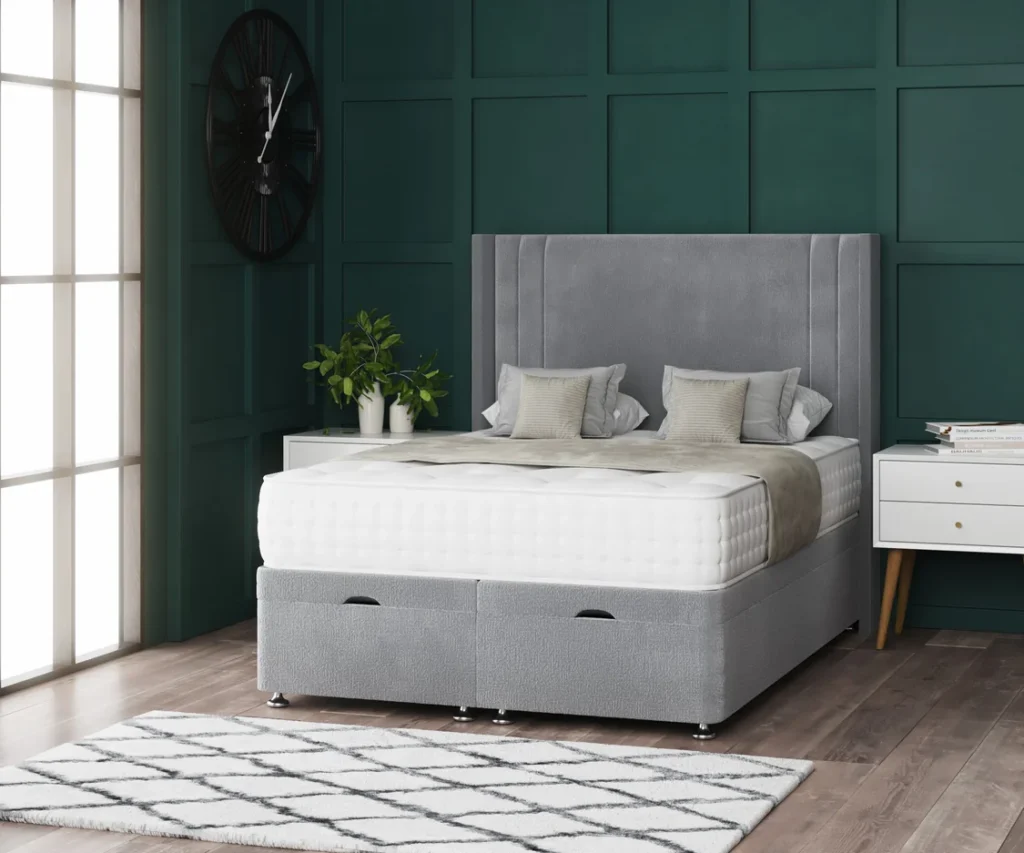 Savannah Ottoman Bed with floor-standing wing headboard by Dreamcraft Furniture