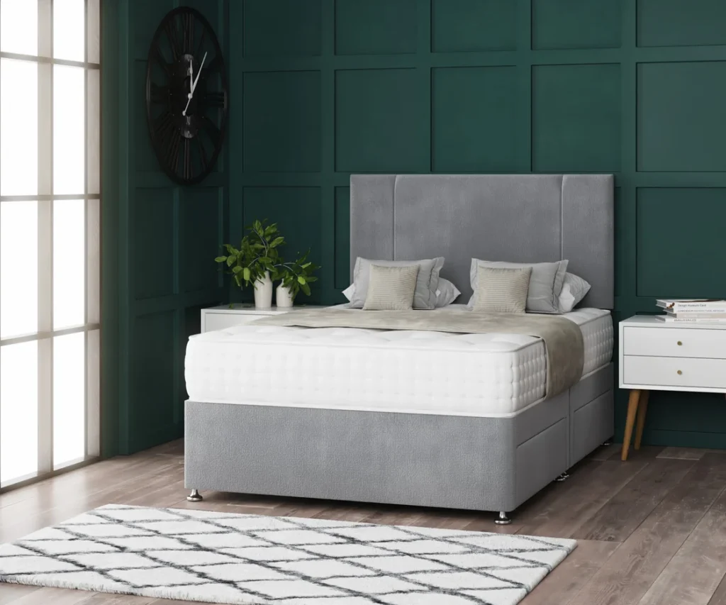 Porto Divan Bed Set with two vertical line headboard by Dreamcraft Furniture